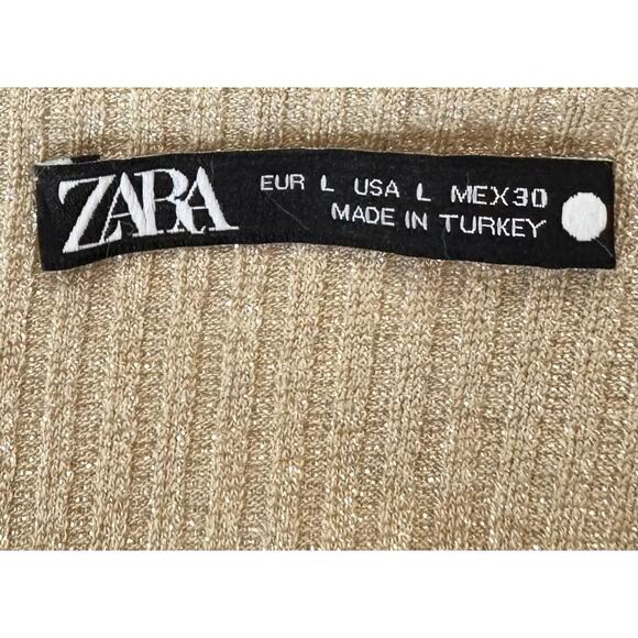 Zara Gold Bandeau Strapless Knit Top Metallic Pleated Side Tube Top Size L - Picture 8 of 10